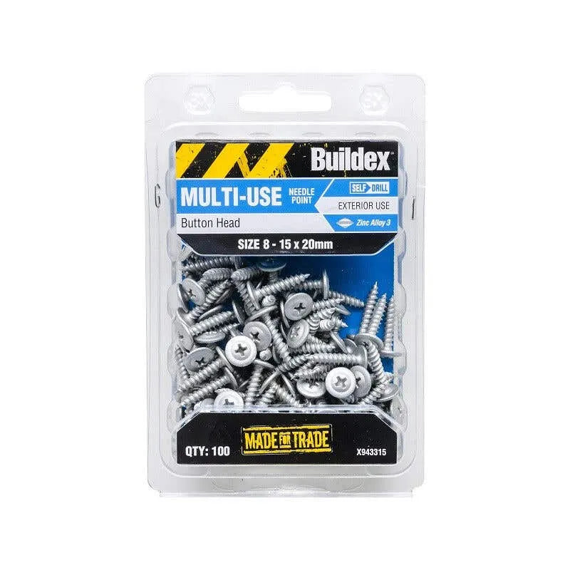 Buildex Multi-Use Screws Button Zinc Alloy 8 - 15 x 20mm