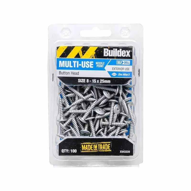 Buildex Multi-Use Screws Button Zinc Alloy 8 - 15 x 25mm