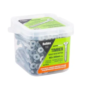 Buildex RapidDrive Zinc Alloy Bugle Head Batten Screws - 16-8G x 100mm 100pk