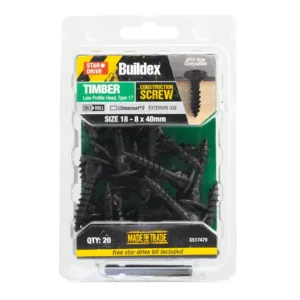 Buildex Timber Star Drive Black Construction Screws 18 x 40