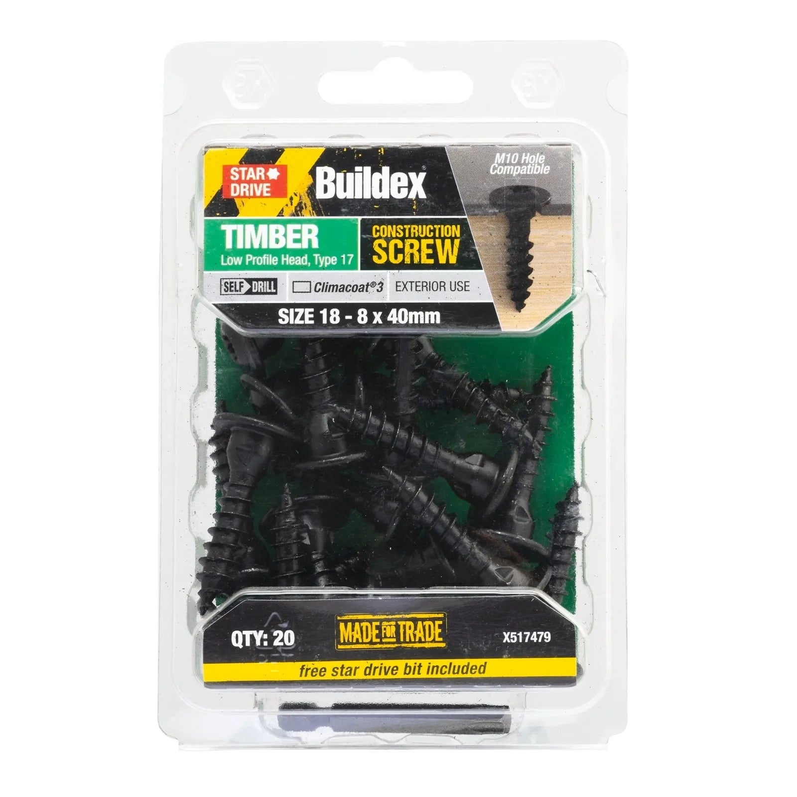 Buildex Timber Star Drive Black Construction Screws 18 x 40