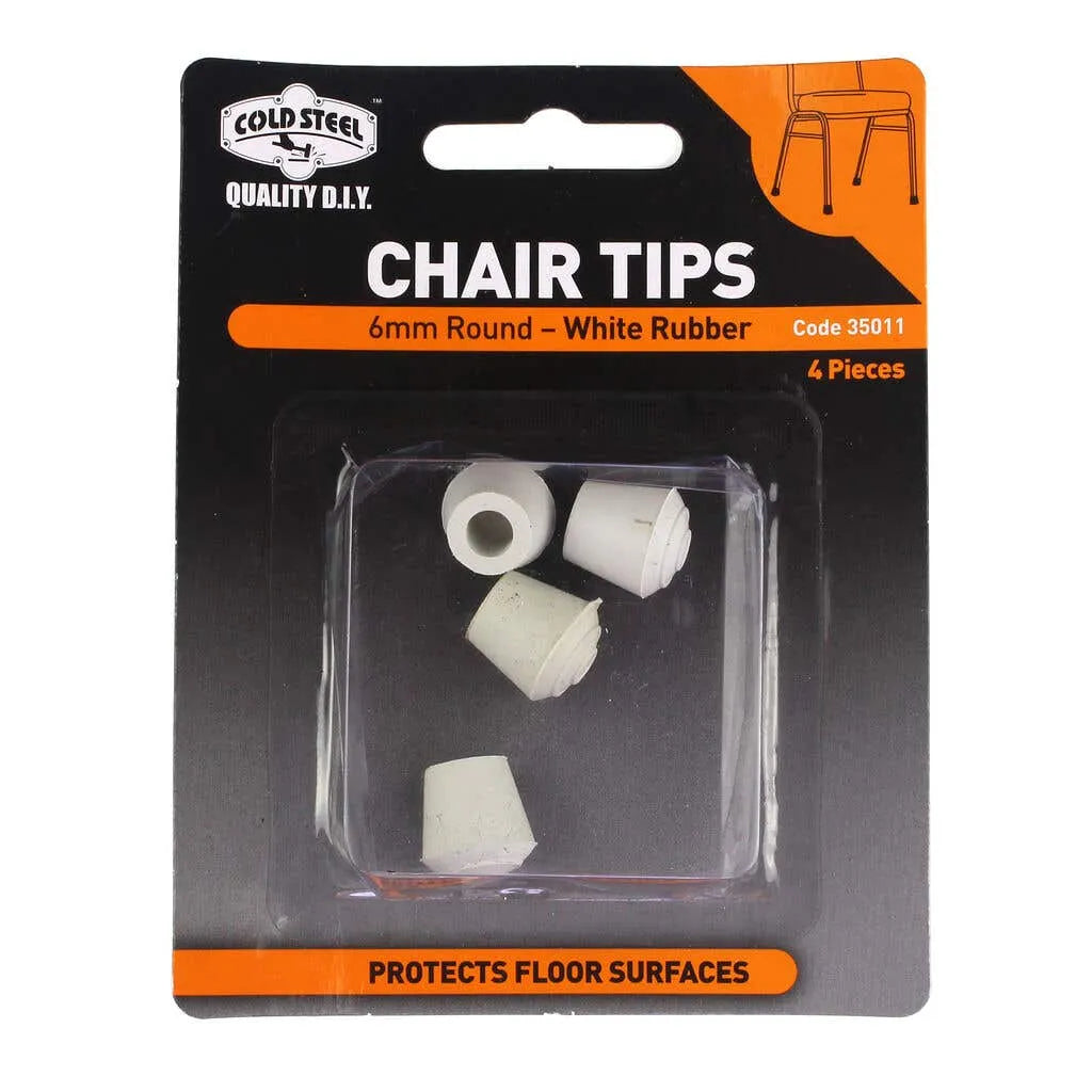 Cold Steel Chair Tips Round White Rubber 6mm