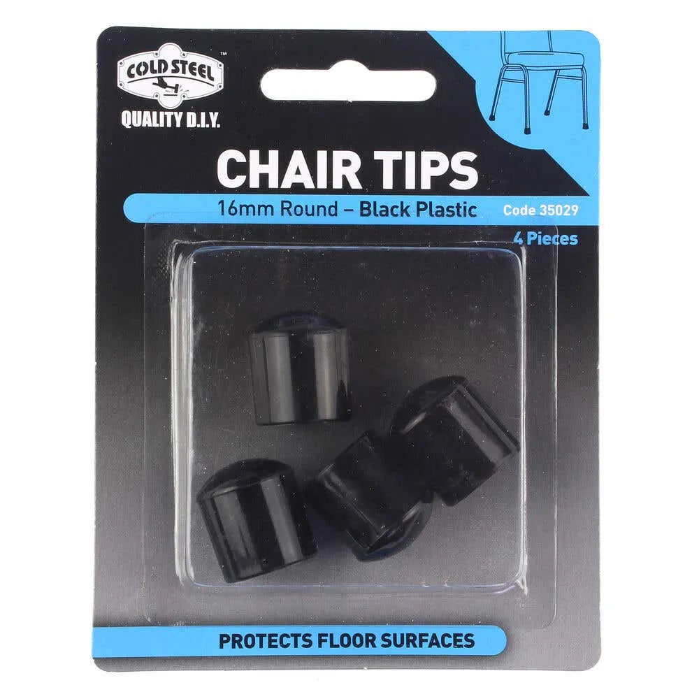 Cold Steel Round Plastic Chair Tips Black 16mm (4 Pack)