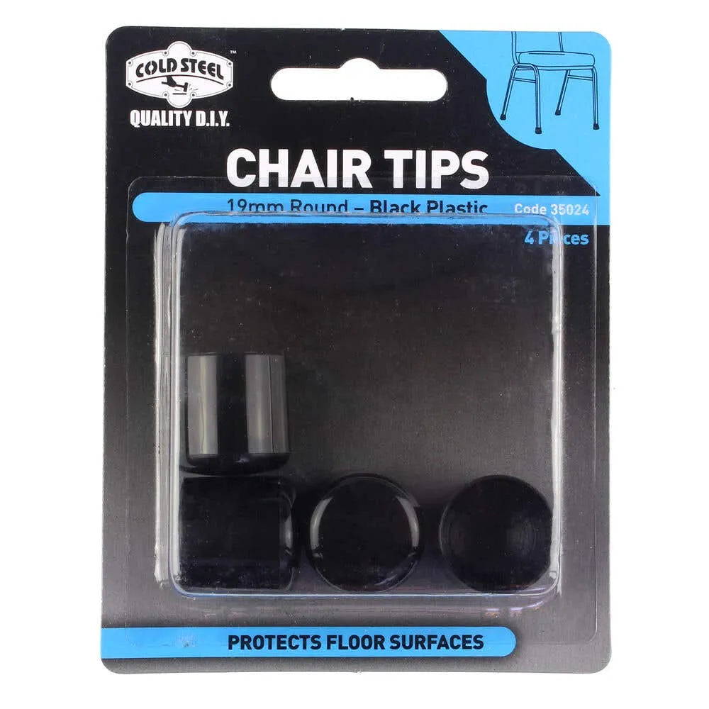 Cold Steel Round Plastic Chair Tips Black 19mm (4 Pack)