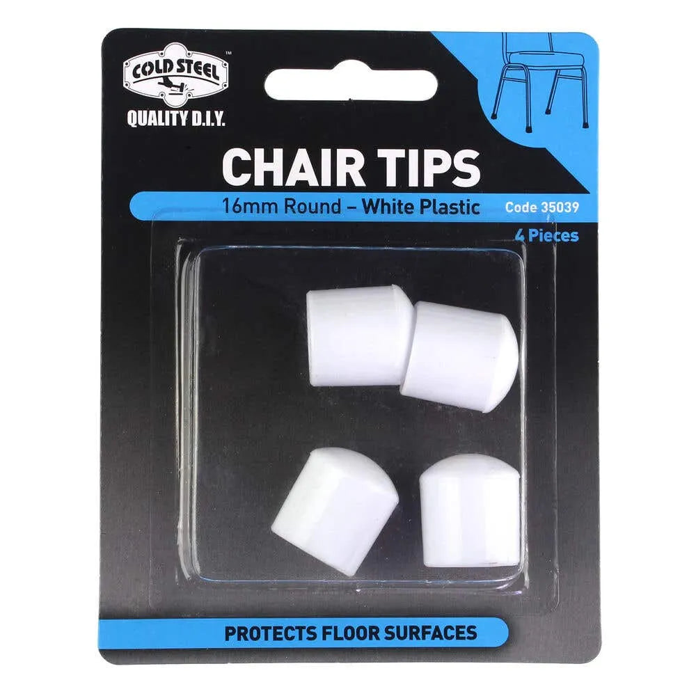 Cold Steel Round Plastic Chair Tips White 16mm (4 Pack)