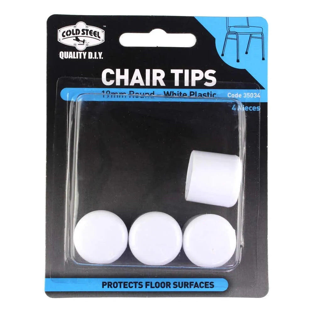 Cold Steel Round Plastic Chair Tips White 19mm (4 Pack)