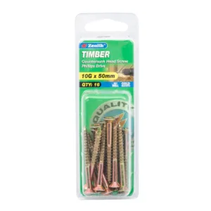 Zenith Stainless Steel Long Thread Countersunk Timber Screw 10G x 50mm 16 Pack