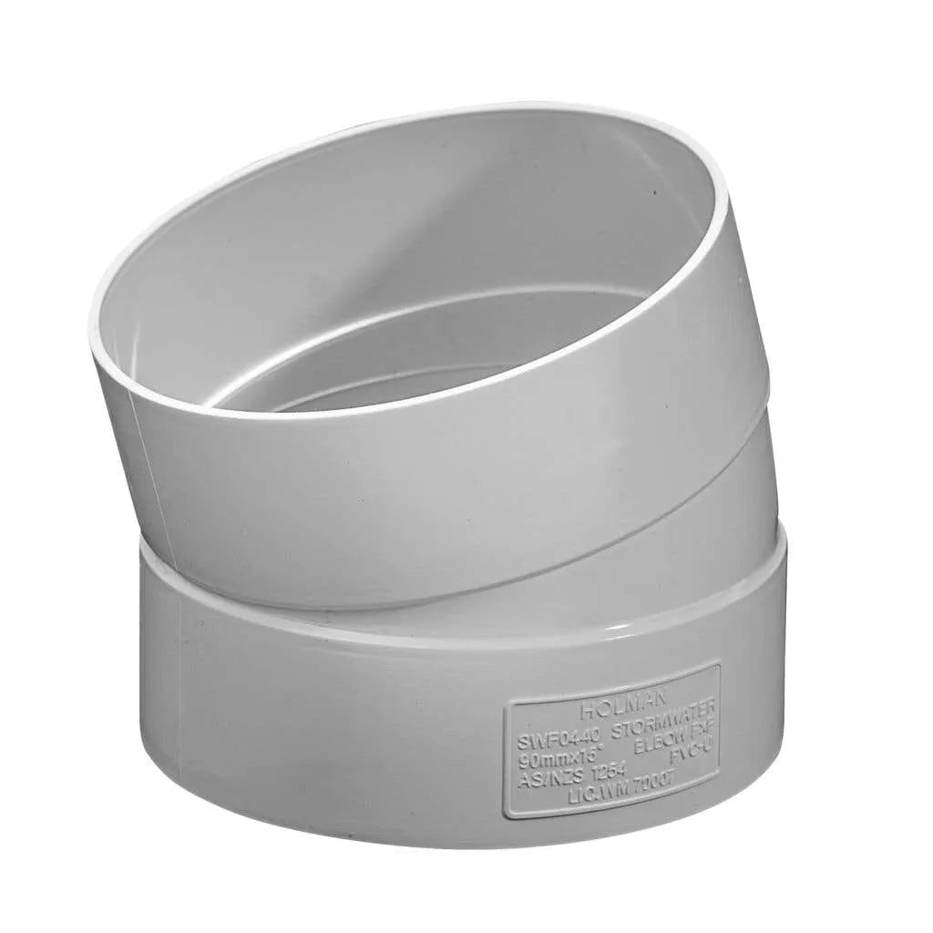 Holman PVC Stormwater Elbow 90mm F&F 15 Deg