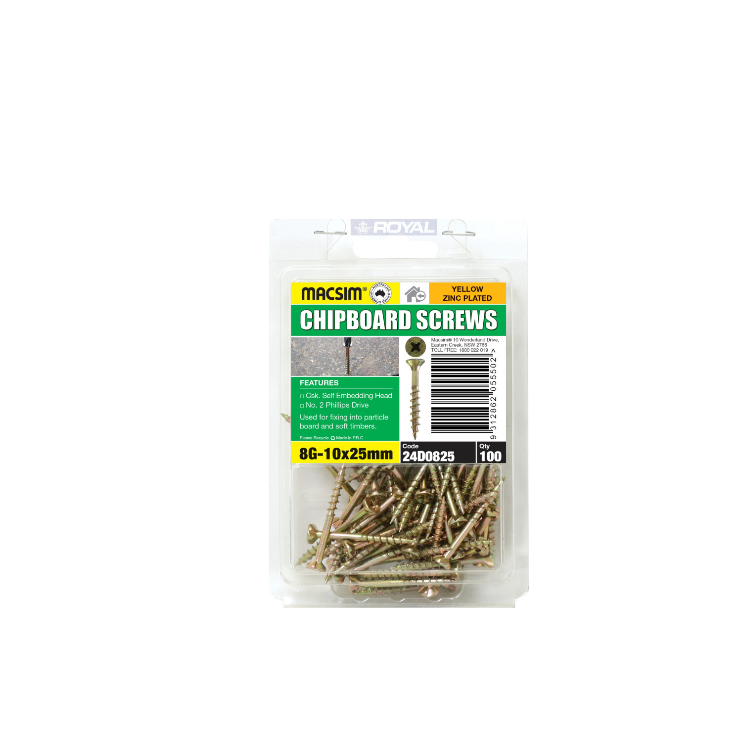 Macsim Chipboard Screws ZP B/P 50 Macsim / 8g x 45mm