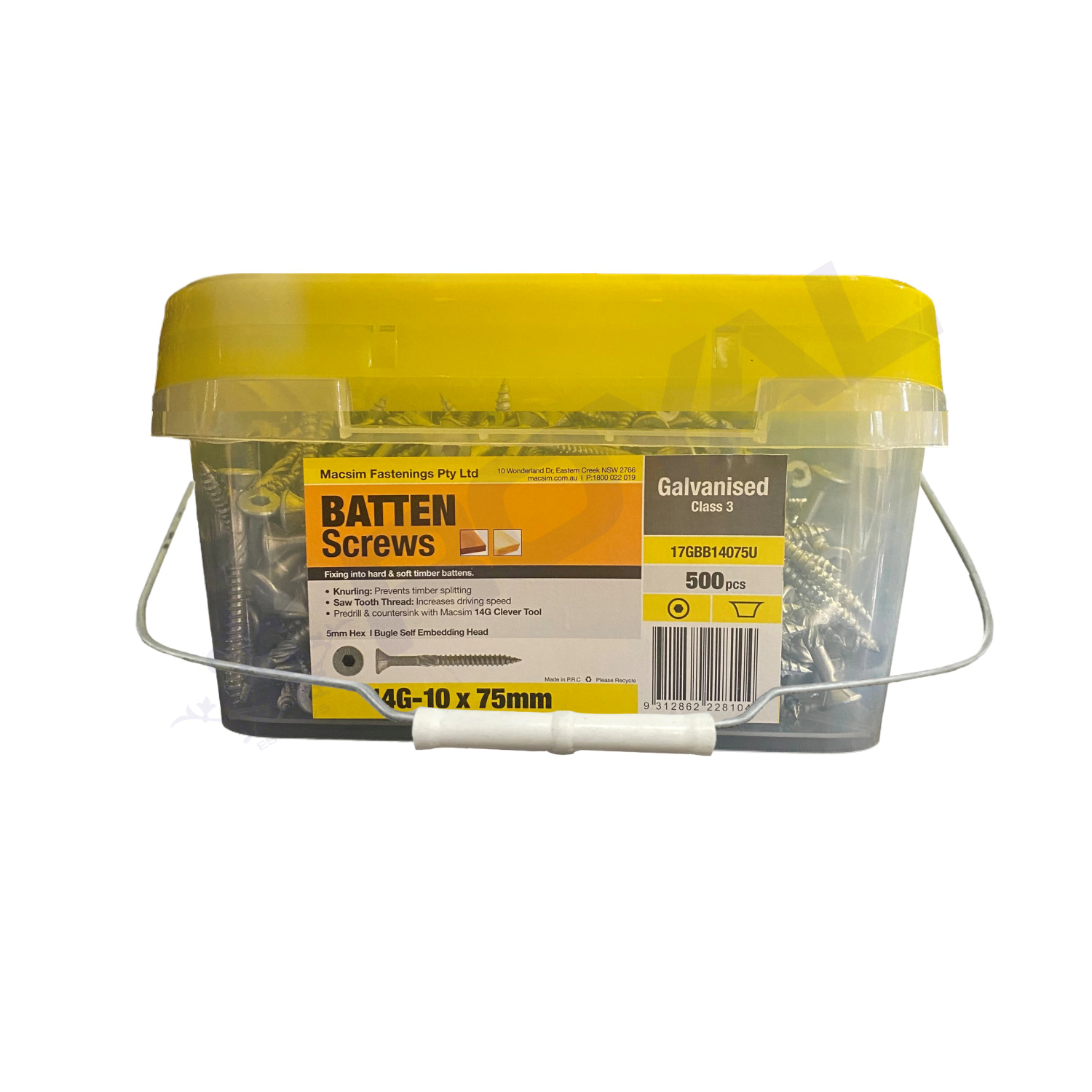 Macsim 14G X 75mm GAL Batten Screw T17 C3 (Box 500)