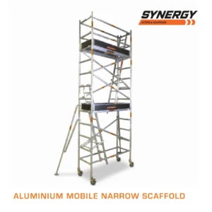 6.2m – 6.6m (Platform Height) Mobile Narrow Scaffold (Double working Level, With Stabilizers, Ladders and Kick Boards) - 2 x 0.74 x 6.2