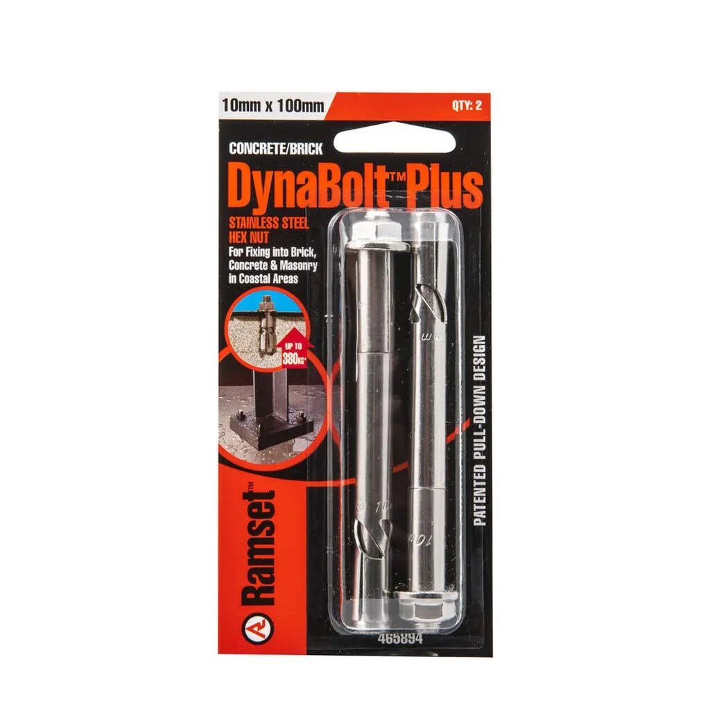 Ramset Dynabolt Plus Hex Head Stainless Steel - 2 Pack 10 x 100mm
