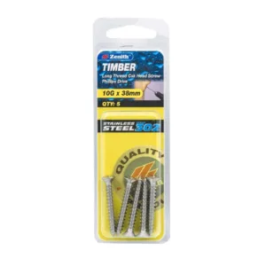Zenith Stainless Steel Pan Head Self-Tapping Sheet Metal Screw 10G x 38mm 5 Pack