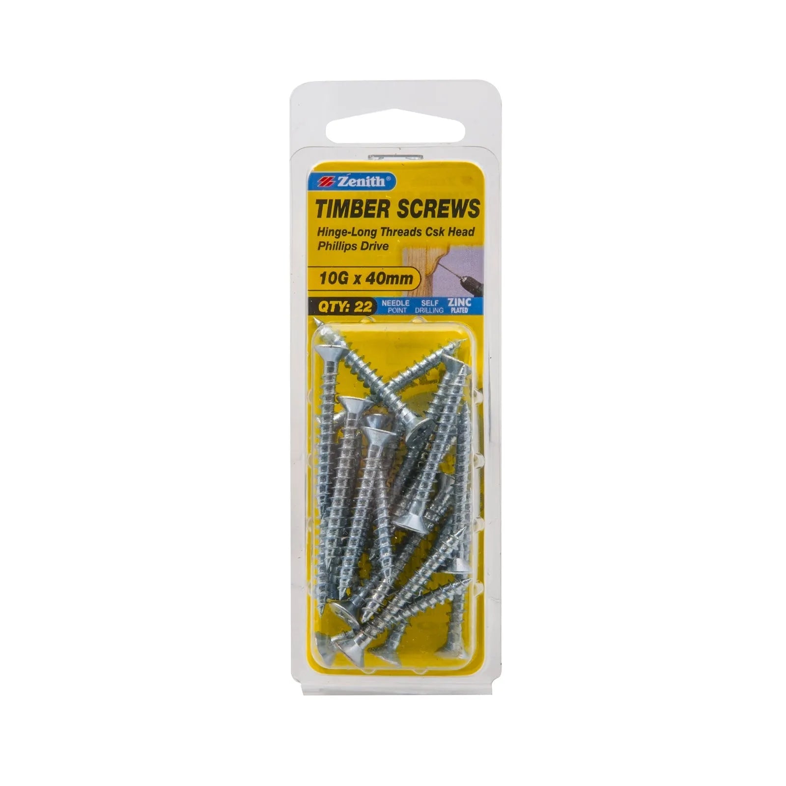 Zenith Gold Passivated Wafer Head Timber Screw 10G x 45mm 22 Pack