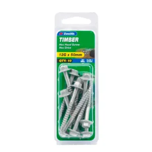 Zenith Galvanised Hex Head Timber Screw 12G x 50mm 10 Pack