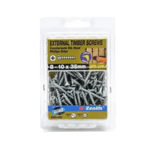 Zenith External Timber Screws Galv 8G x 35mm 100 Pack