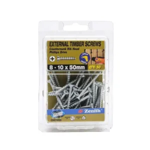 Zenith External Timber Screws Galv 8G x 50mm 50 Pack