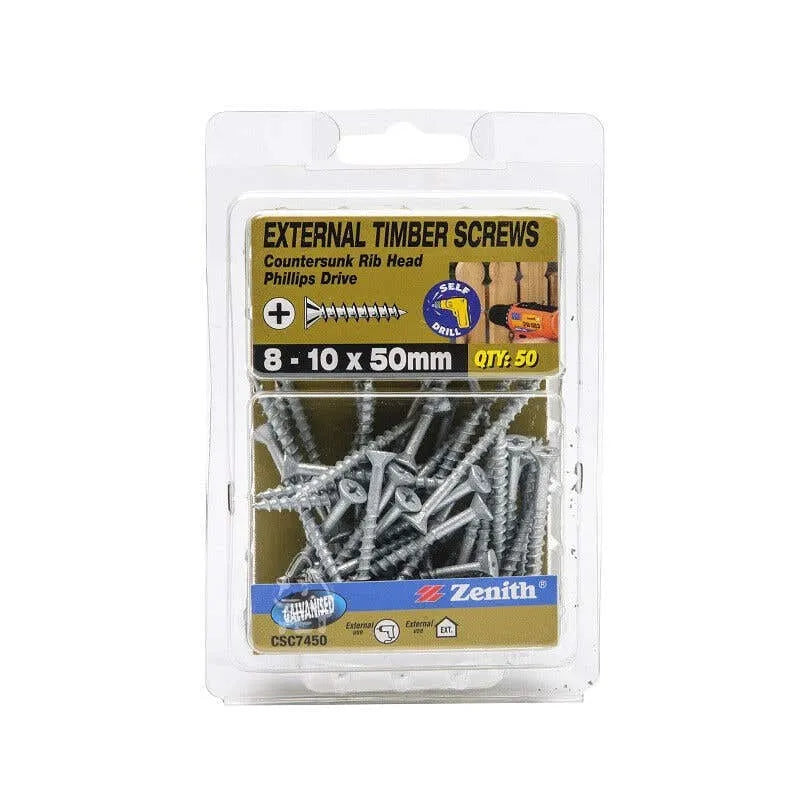 Zenith External Timber Screws Galv 8G x 50mm 50 Pack
