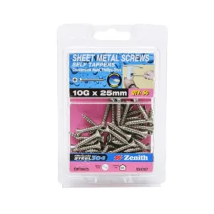 Zenith Self Tapping Screws Pan Head Stainless Steel 10G x 25mm 50 Pack