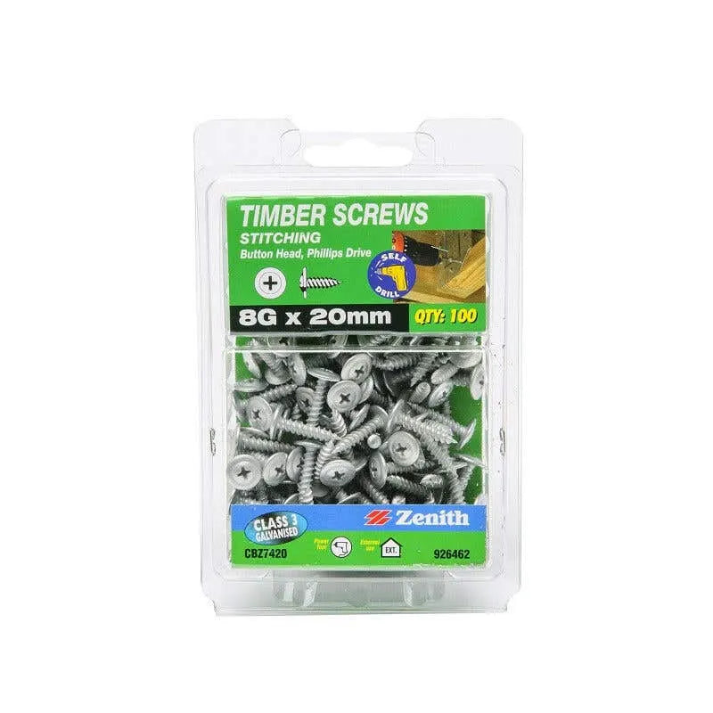 Zenith Timber Screws Button Galv 8G x 20mm 100 Pack