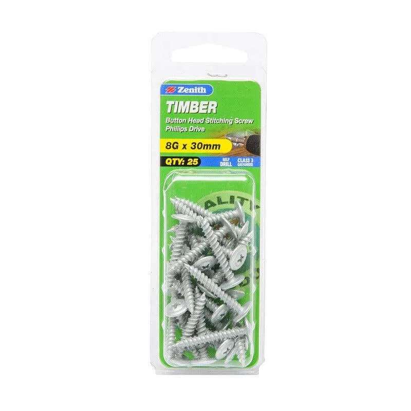 Zenith Timber Screws Button Galv 8G x 30mm 25 Pack