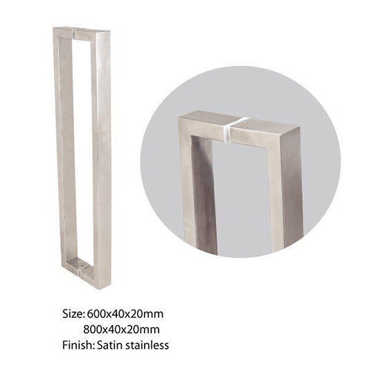 Stainless Steel Door Pulls & Handles - Rectangle / 600mm long